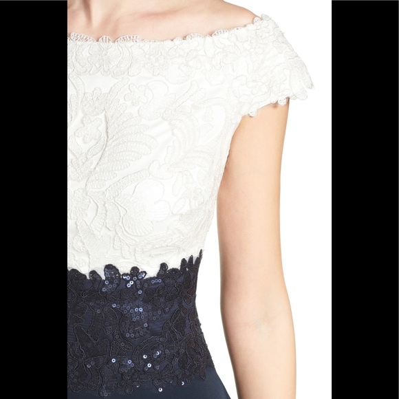 NWT Tadashi Shoji Off Shoulder Lace sequin Gown - Picture 5 of 8